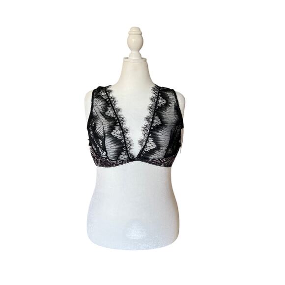 Oh La La Cheri Black Eyelash Plunge Bra with Animal Print/ Leopard Size 3X Sheer - Picture 2 of 4